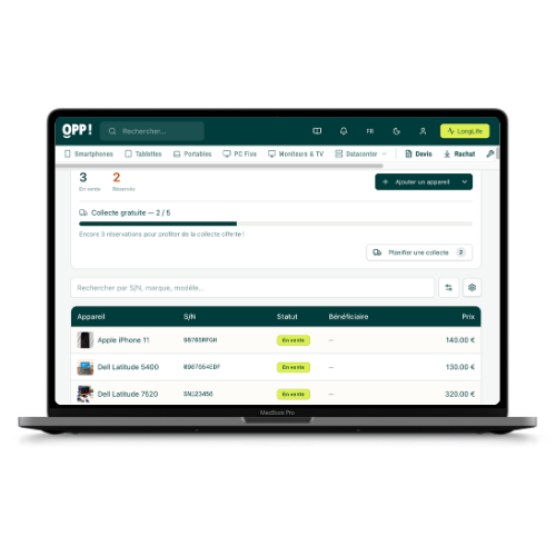 Aperçu du back office OPP! Restart sur écran d'ordinateur