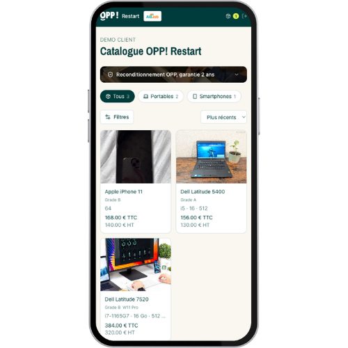 Aperçu de la boutique salariés OPP! Restart sur smartphone